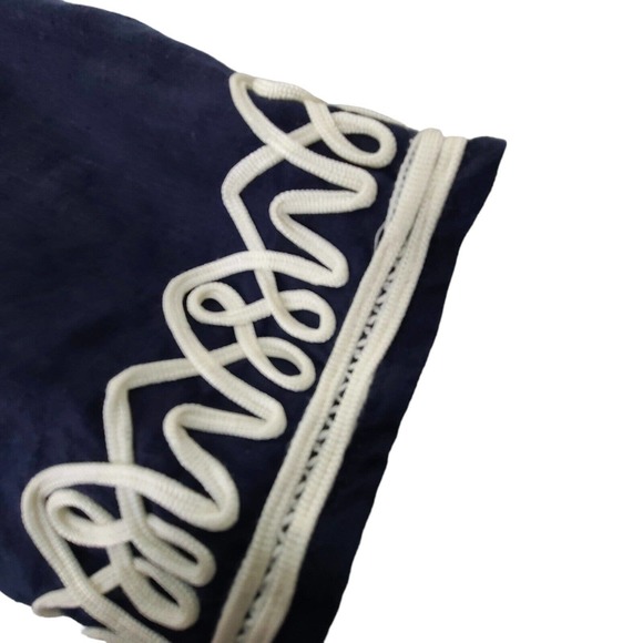 Talbots Women's SZ L 100% Linen Blouse/Top Navy-Blue Embellished Neckline & Cuff - Picture 6 of 11